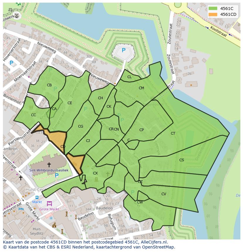 Afbeelding van het postcodegebied 4561 CD op de kaart.