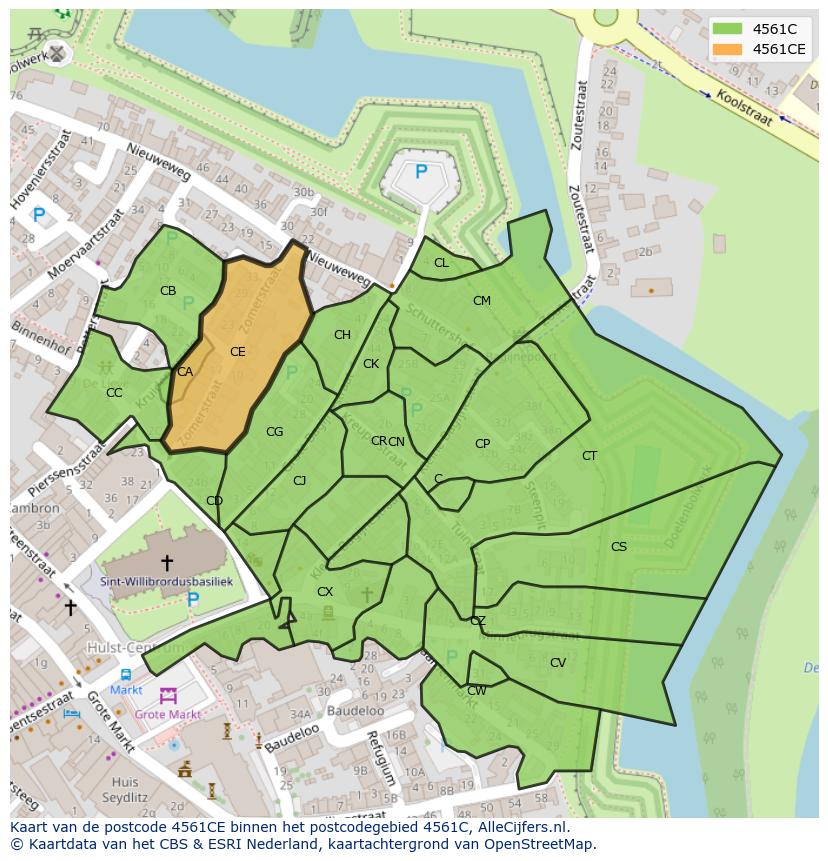 Afbeelding van het postcodegebied 4561 CE op de kaart.