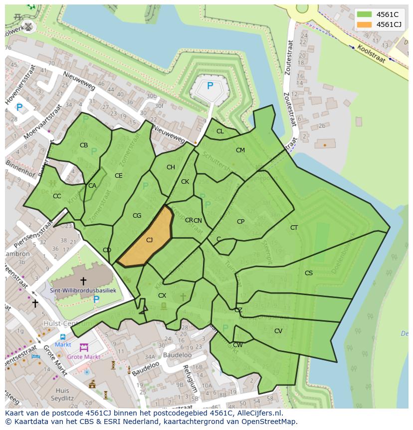 Afbeelding van het postcodegebied 4561 CJ op de kaart.