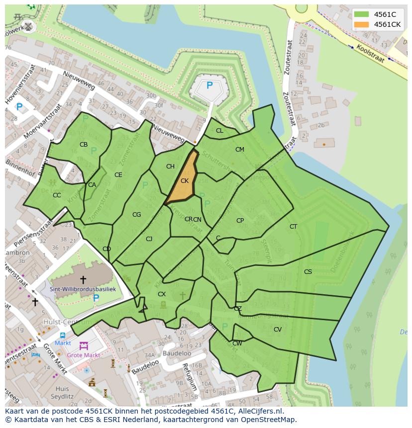 Afbeelding van het postcodegebied 4561 CK op de kaart.