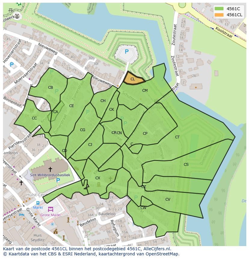 Afbeelding van het postcodegebied 4561 CL op de kaart.