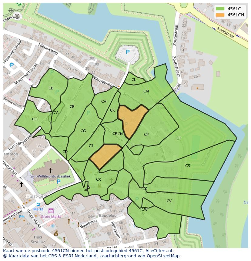 Afbeelding van het postcodegebied 4561 CN op de kaart.