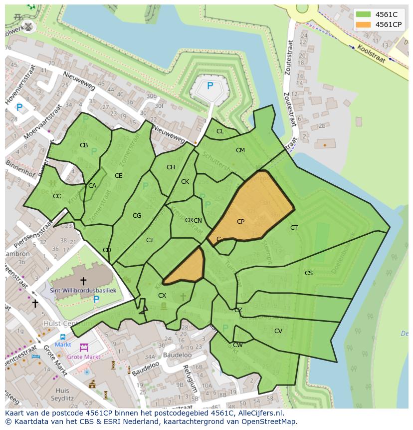 Afbeelding van het postcodegebied 4561 CP op de kaart.