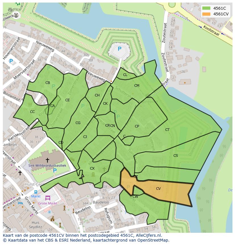 Afbeelding van het postcodegebied 4561 CV op de kaart.