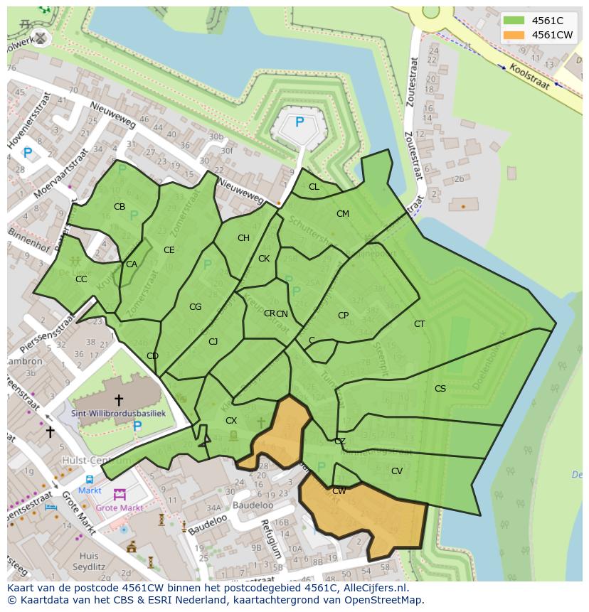 Afbeelding van het postcodegebied 4561 CW op de kaart.