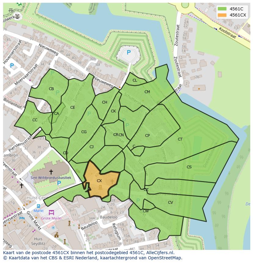 Afbeelding van het postcodegebied 4561 CX op de kaart.