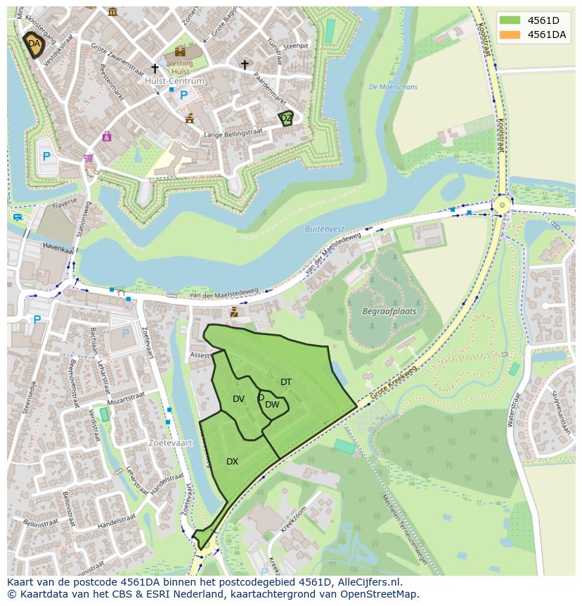 Afbeelding van het postcodegebied 4561 DA op de kaart.