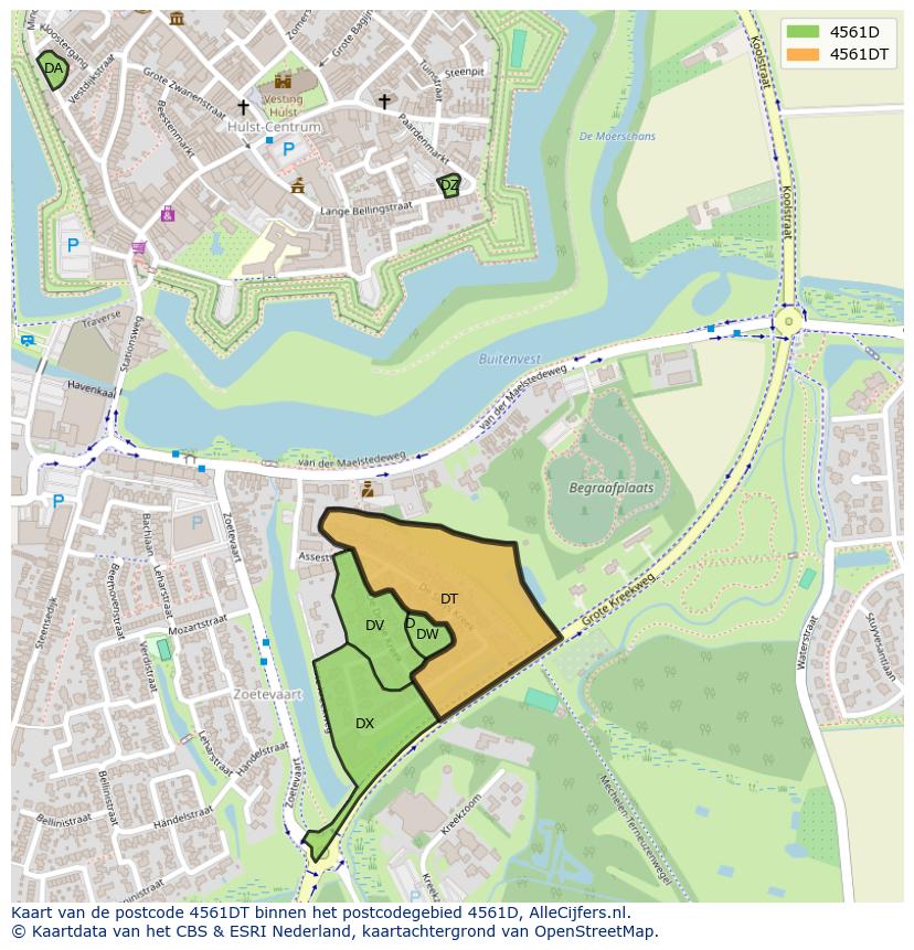 Afbeelding van het postcodegebied 4561 DT op de kaart.