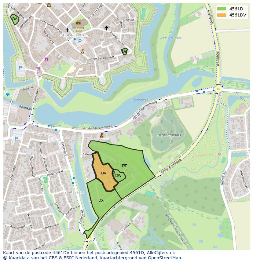 Afbeelding van het postcodegebied 4561 DV op de kaart.