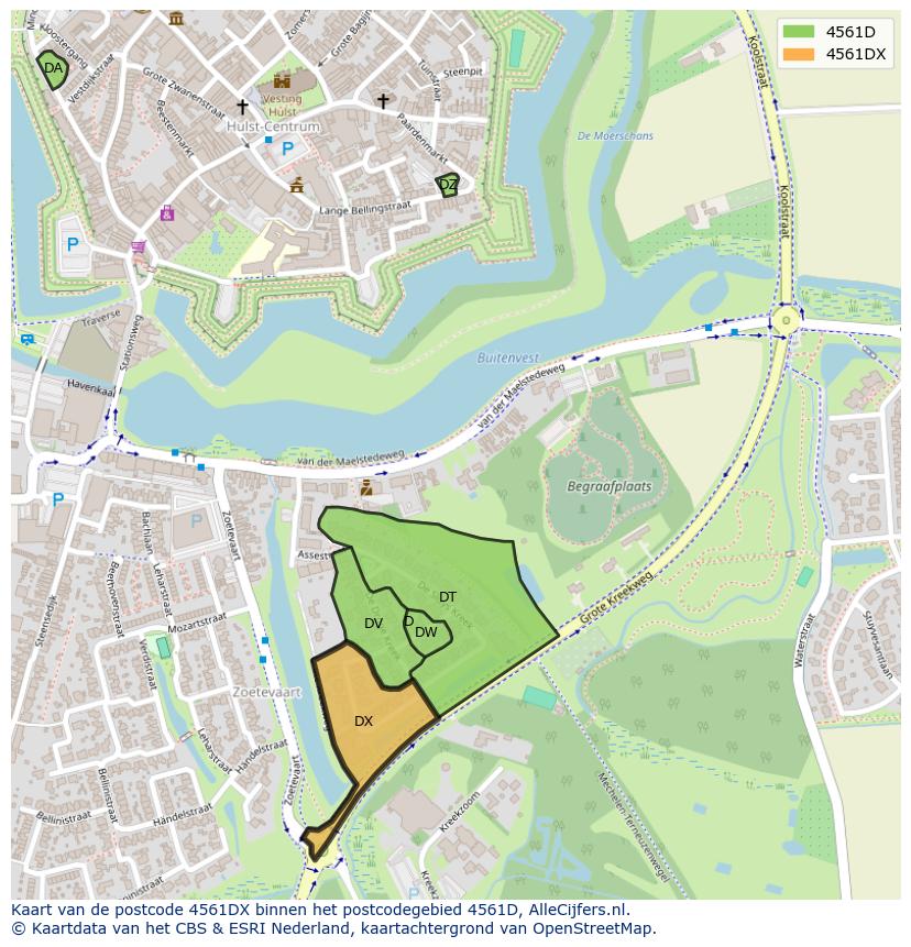 Afbeelding van het postcodegebied 4561 DX op de kaart.
