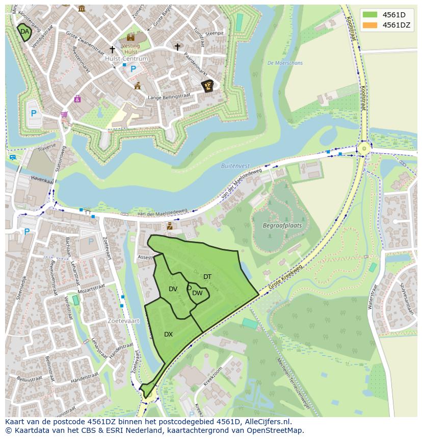 Afbeelding van het postcodegebied 4561 DZ op de kaart.