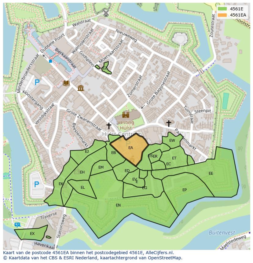Afbeelding van het postcodegebied 4561 EA op de kaart.
