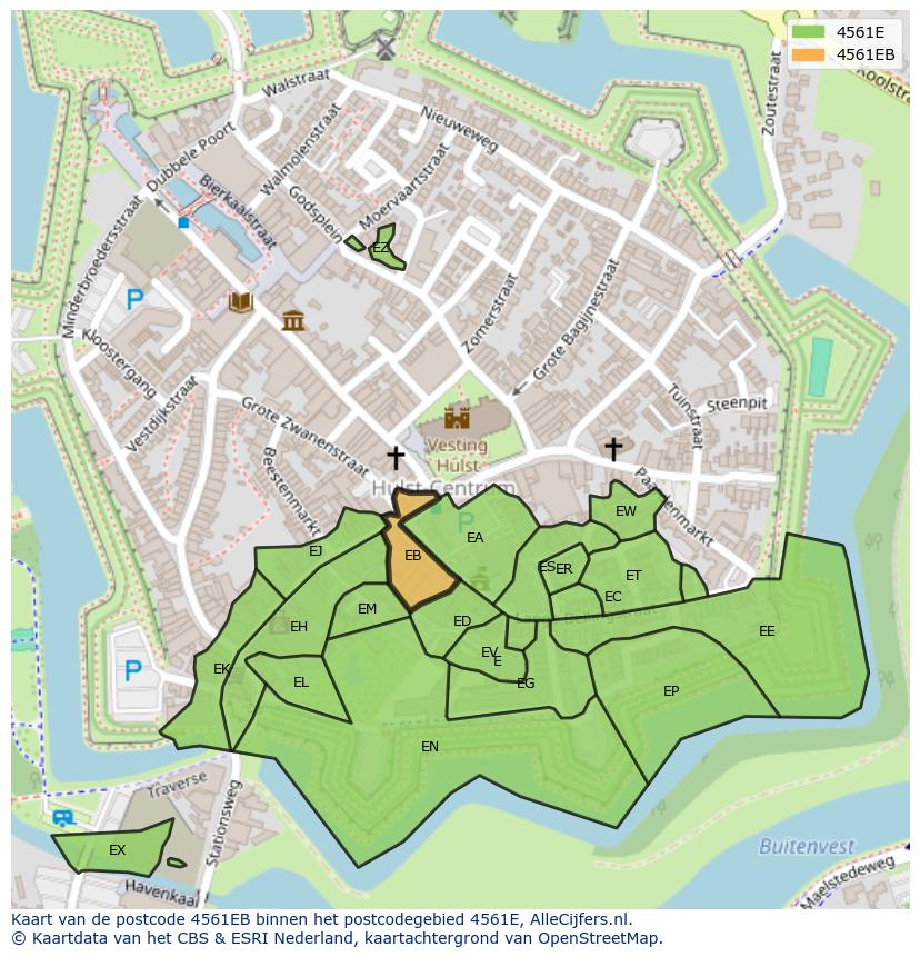 Afbeelding van het postcodegebied 4561 EB op de kaart.