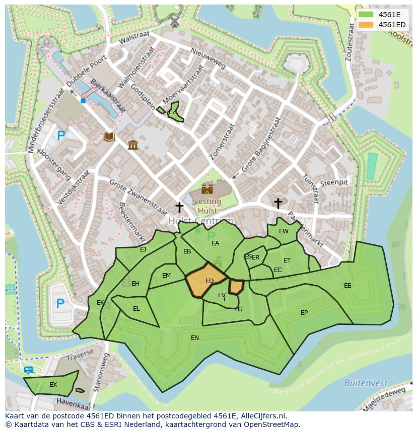 Afbeelding van het postcodegebied 4561 ED op de kaart.
