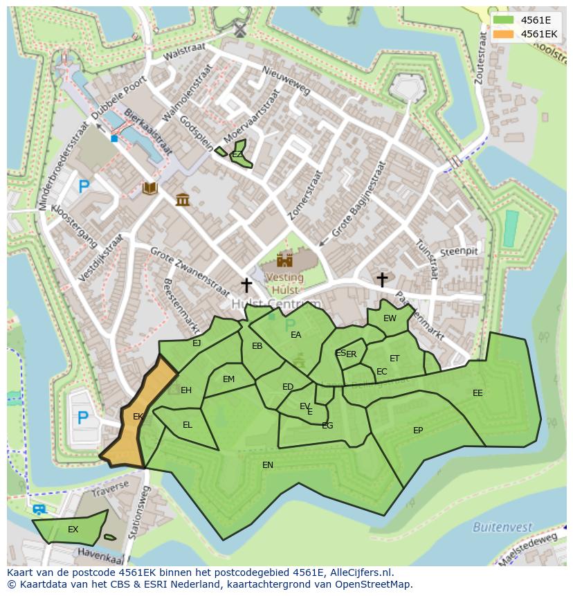 Afbeelding van het postcodegebied 4561 EK op de kaart.