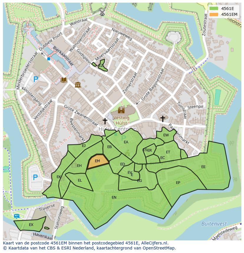 Afbeelding van het postcodegebied 4561 EM op de kaart.