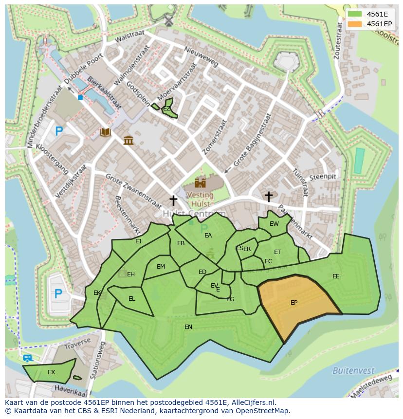 Afbeelding van het postcodegebied 4561 EP op de kaart.