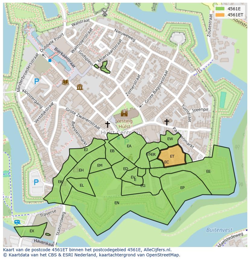 Afbeelding van het postcodegebied 4561 ET op de kaart.