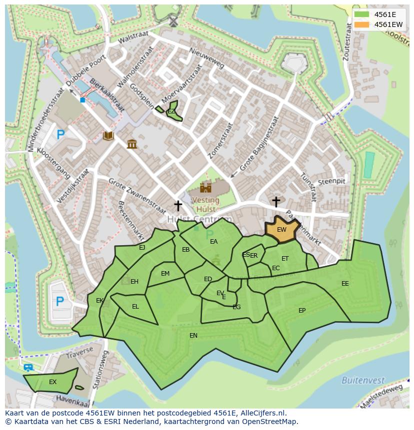 Afbeelding van het postcodegebied 4561 EW op de kaart.