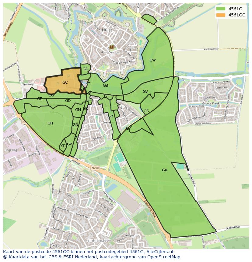 Afbeelding van het postcodegebied 4561 GC op de kaart.