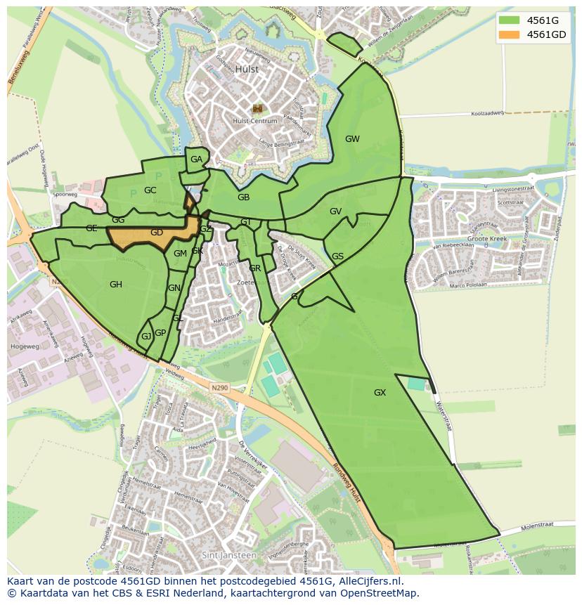 Afbeelding van het postcodegebied 4561 GD op de kaart.