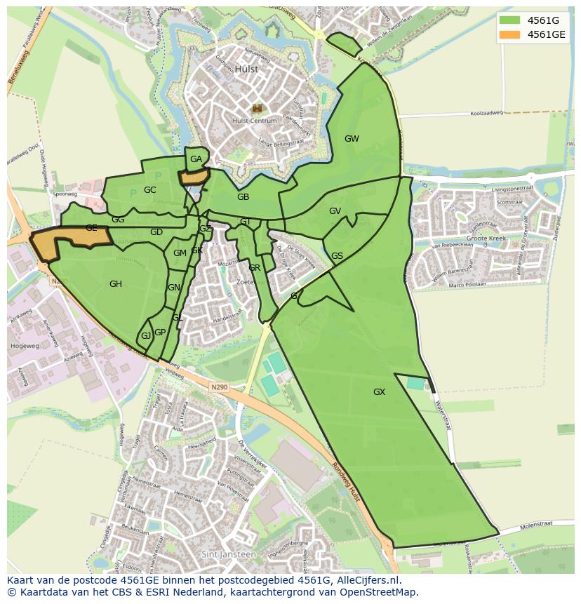 Afbeelding van het postcodegebied 4561 GE op de kaart.