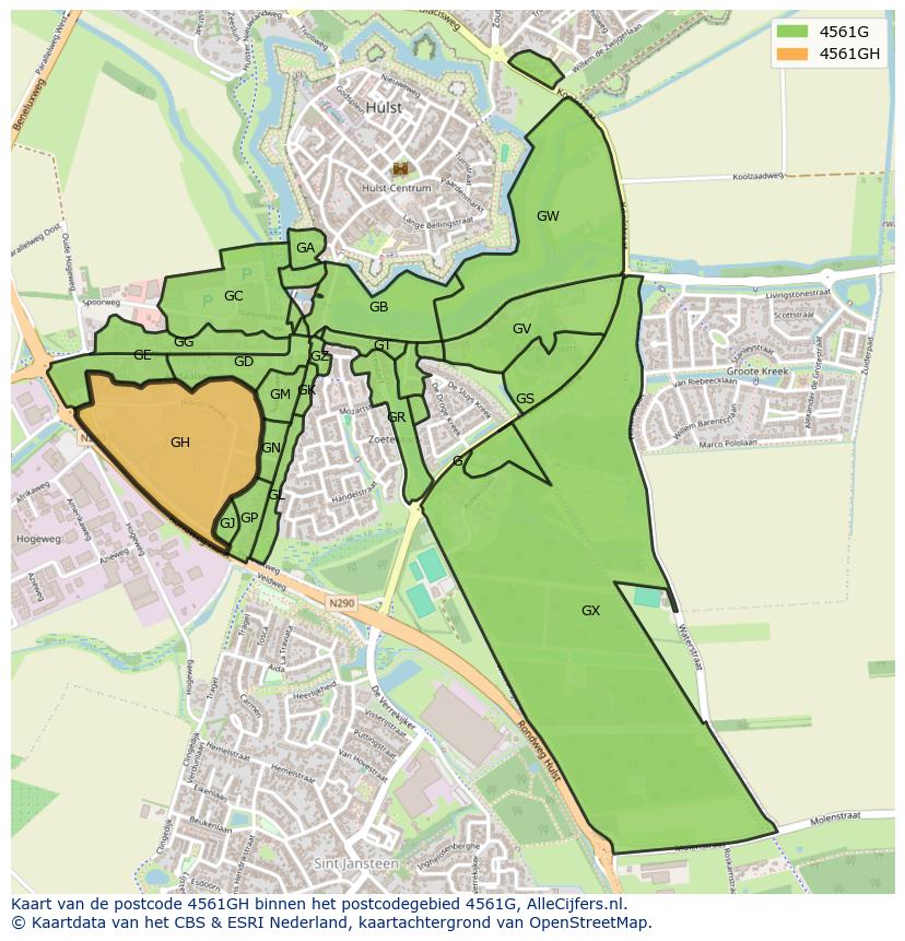 Afbeelding van het postcodegebied 4561 GH op de kaart.