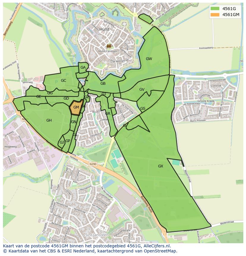 Afbeelding van het postcodegebied 4561 GM op de kaart.