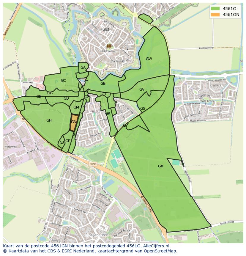 Afbeelding van het postcodegebied 4561 GN op de kaart.