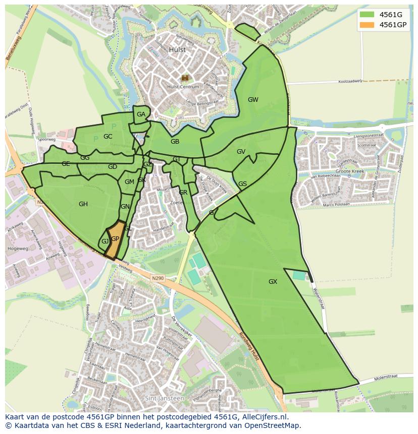 Afbeelding van het postcodegebied 4561 GP op de kaart.