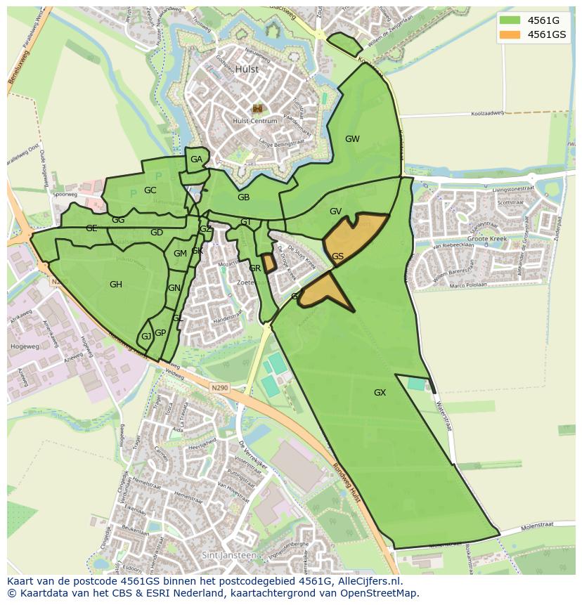 Afbeelding van het postcodegebied 4561 GS op de kaart.