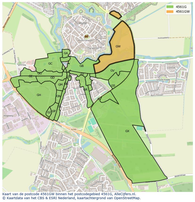 Afbeelding van het postcodegebied 4561 GW op de kaart.
