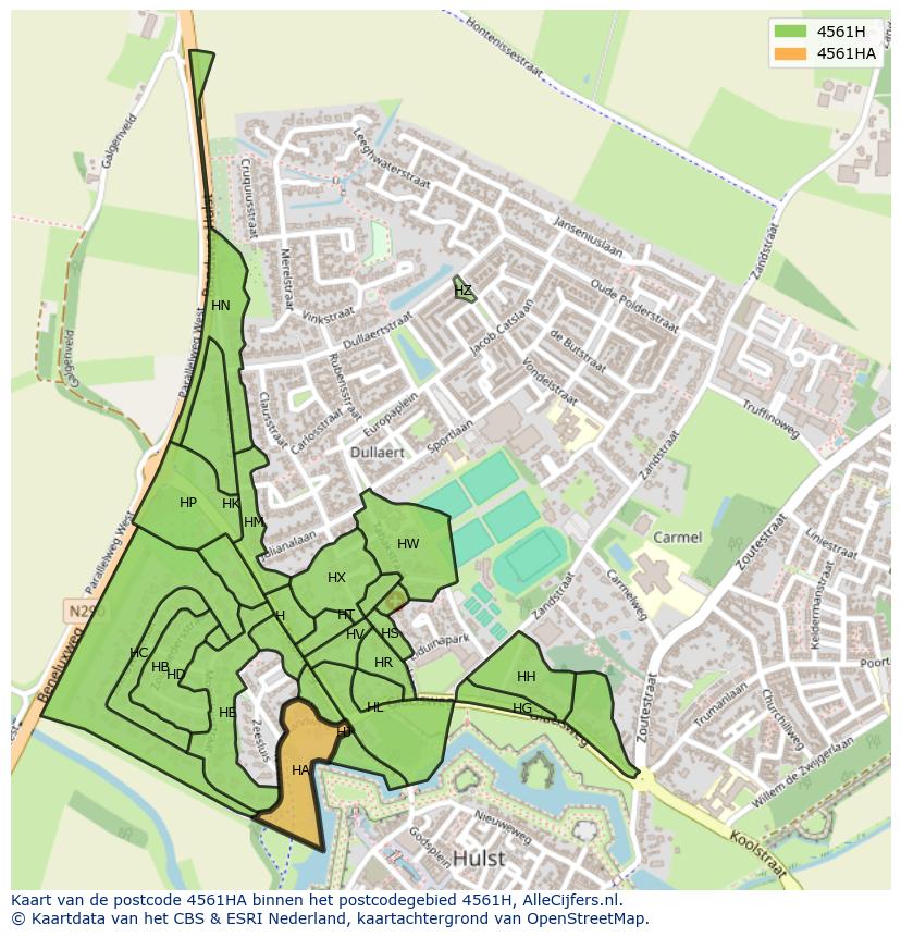Afbeelding van het postcodegebied 4561 HA op de kaart.