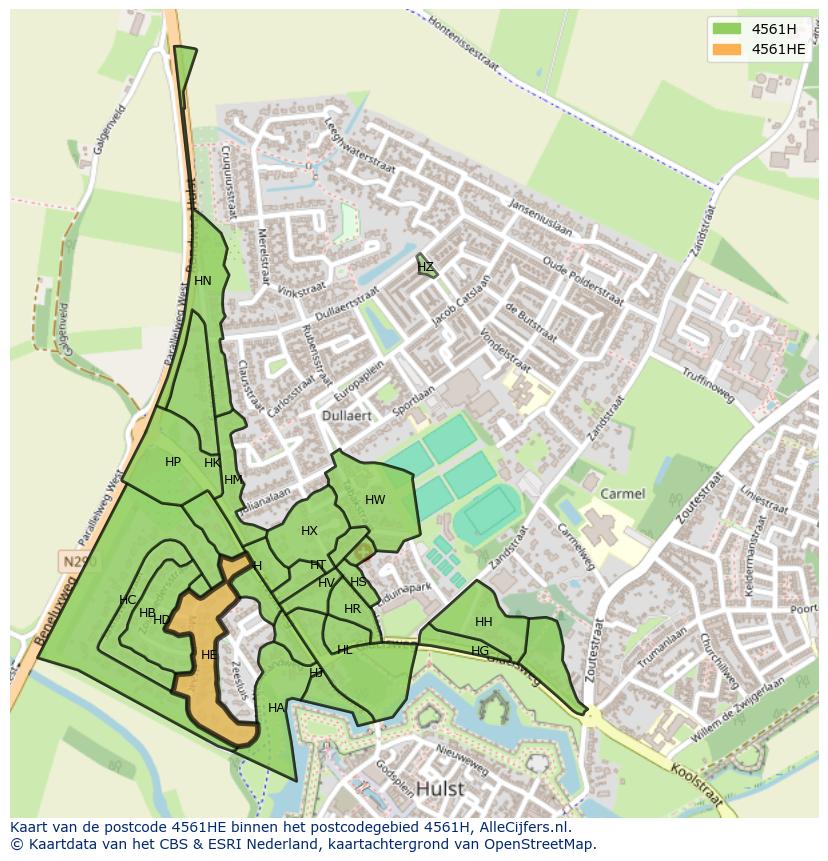 Afbeelding van het postcodegebied 4561 HE op de kaart.
