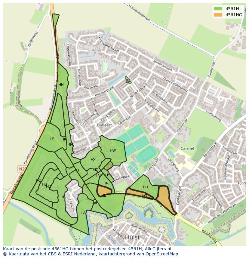 Afbeelding van het postcodegebied 4561 HG op de kaart.