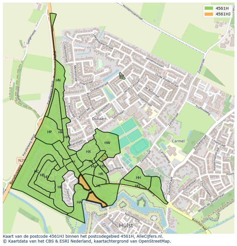 Afbeelding van het postcodegebied 4561 HJ op de kaart.