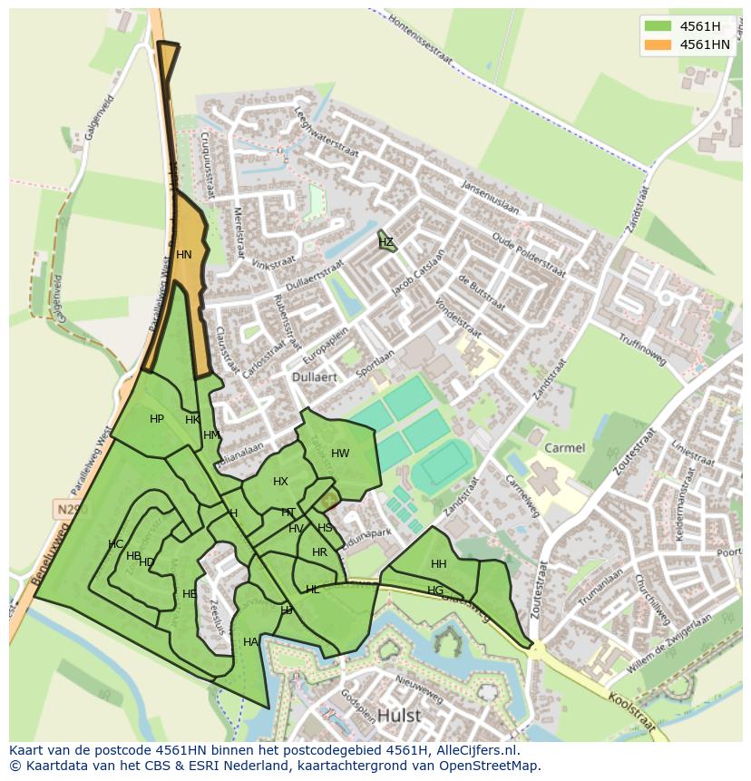 Afbeelding van het postcodegebied 4561 HN op de kaart.