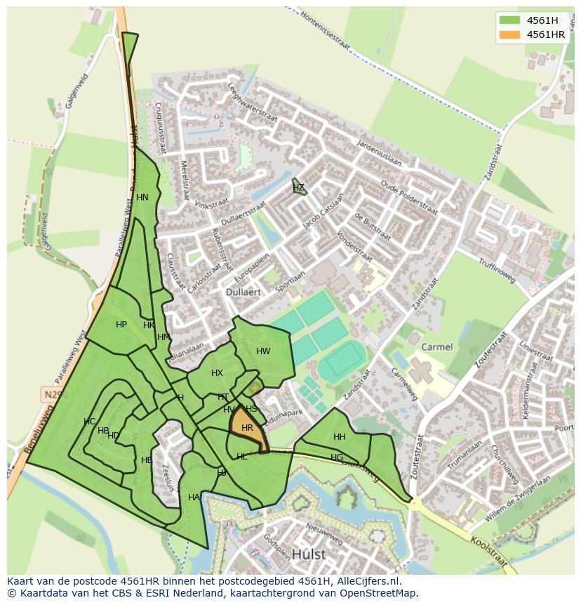 Afbeelding van het postcodegebied 4561 HR op de kaart.