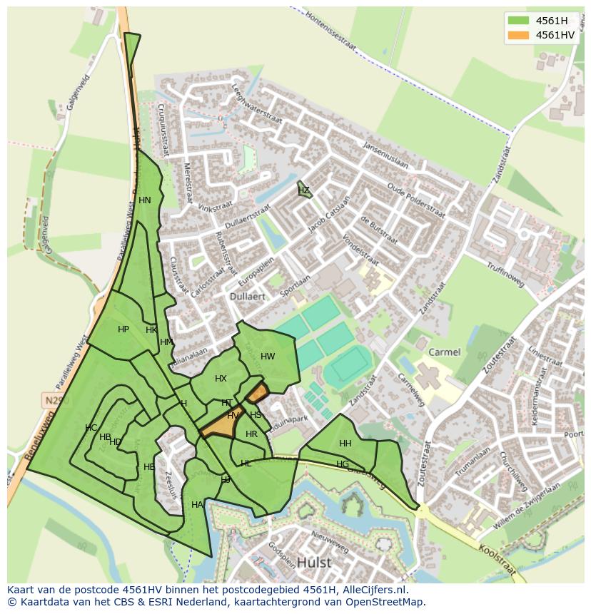 Afbeelding van het postcodegebied 4561 HV op de kaart.