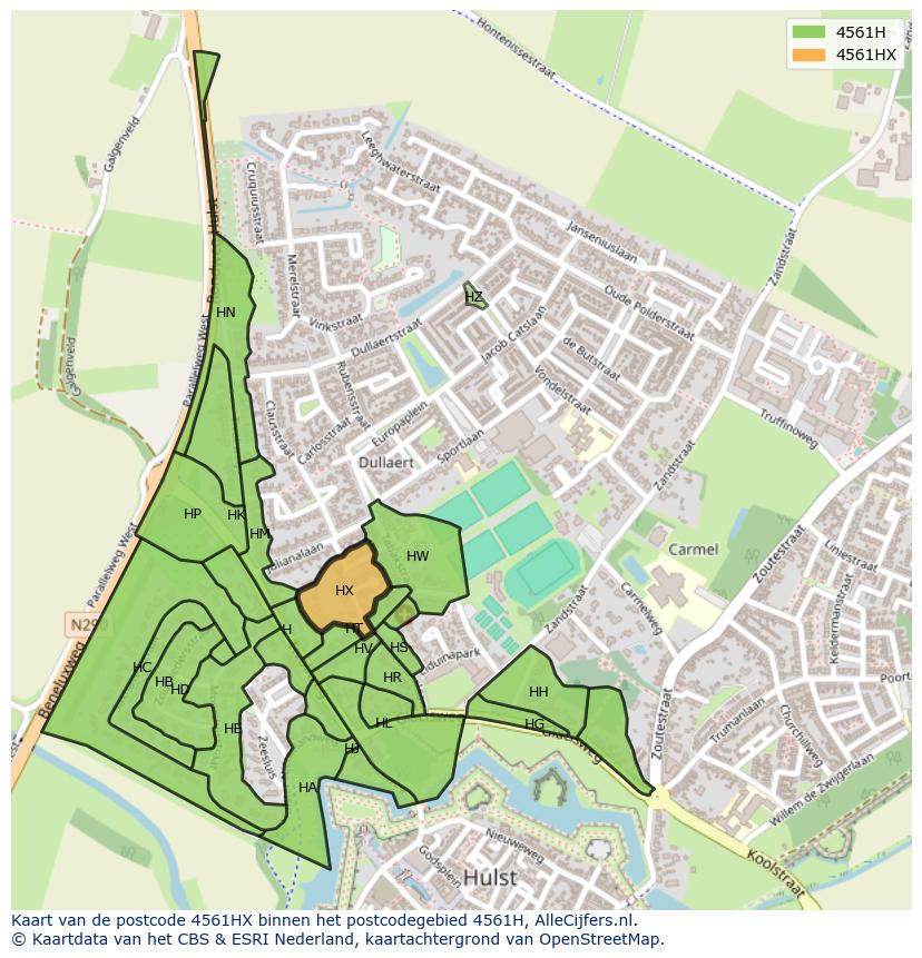 Afbeelding van het postcodegebied 4561 HX op de kaart.