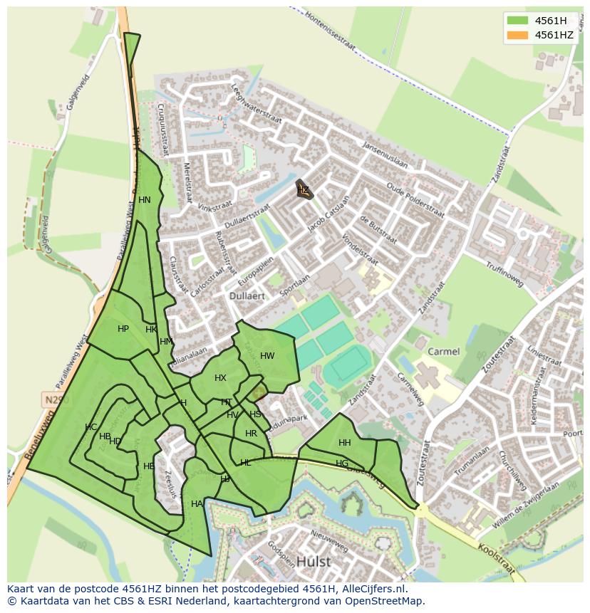 Afbeelding van het postcodegebied 4561 HZ op de kaart.