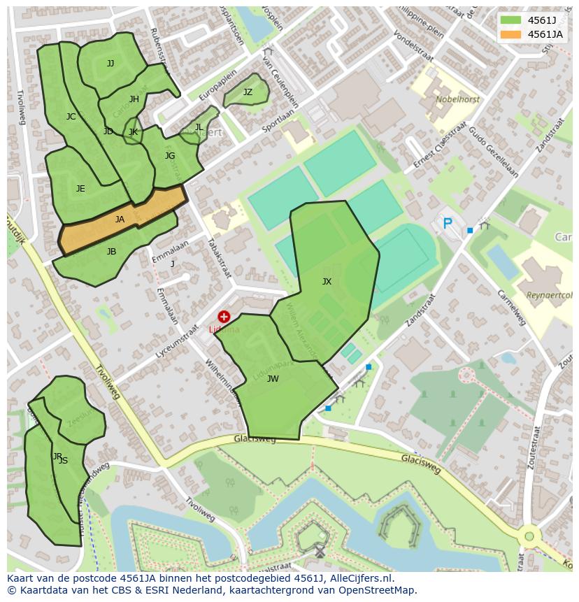 Afbeelding van het postcodegebied 4561 JA op de kaart.