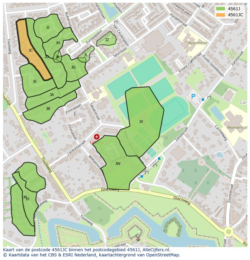 Afbeelding van het postcodegebied 4561 JC op de kaart.