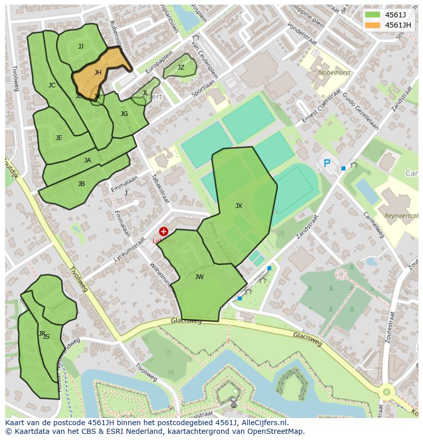 Afbeelding van het postcodegebied 4561 JH op de kaart.