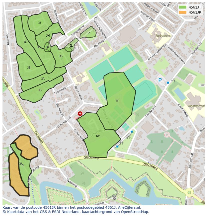 Afbeelding van het postcodegebied 4561 JR op de kaart.