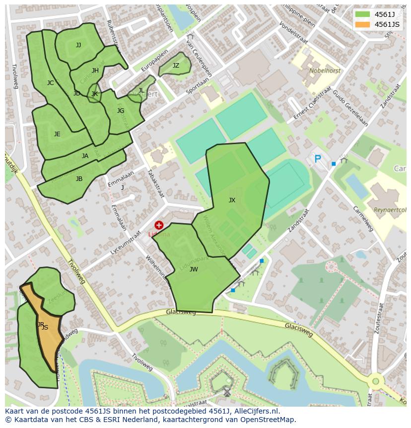 Afbeelding van het postcodegebied 4561 JS op de kaart.