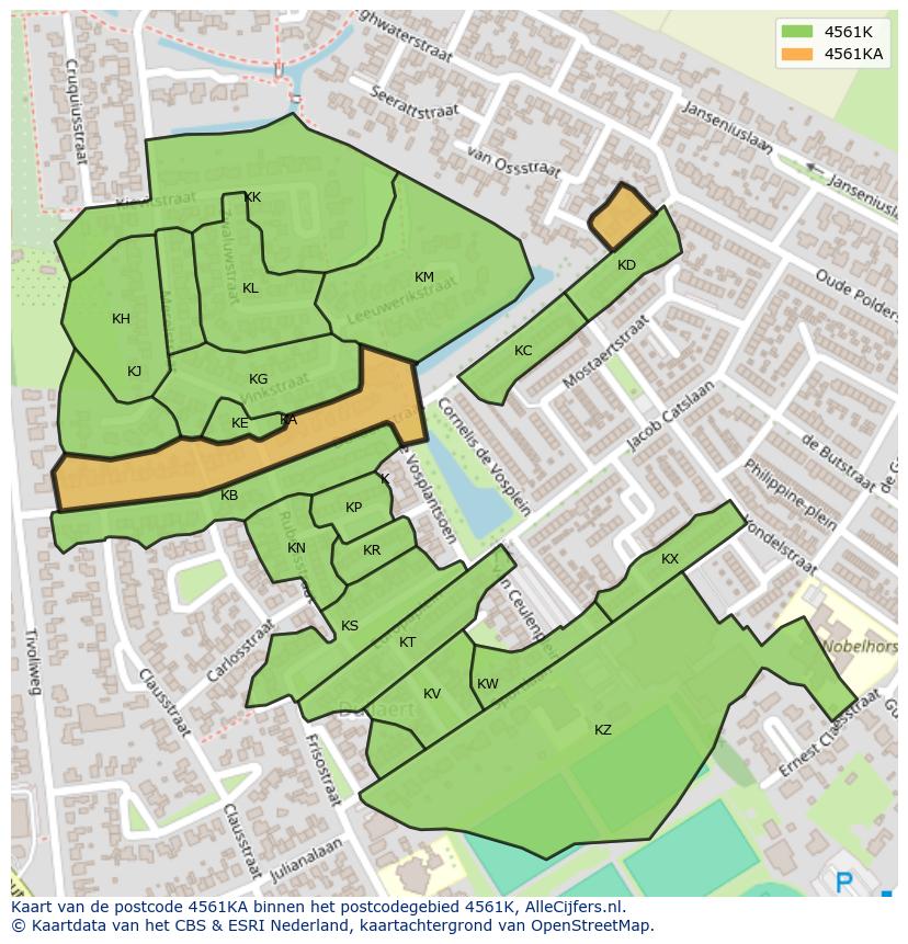 Afbeelding van het postcodegebied 4561 KA op de kaart.