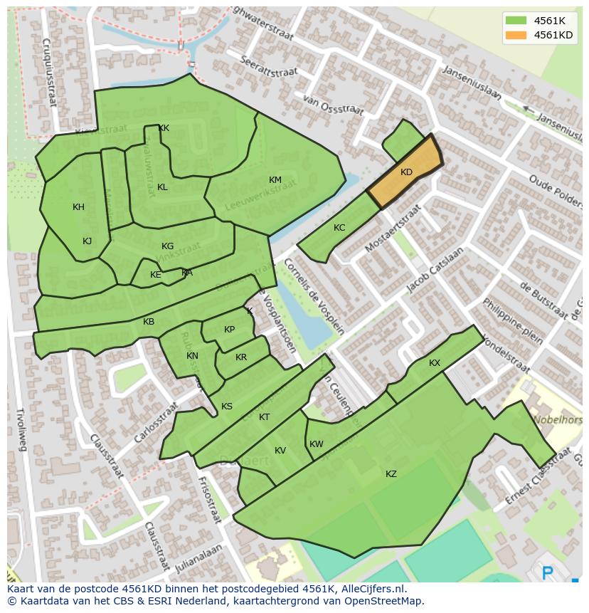 Afbeelding van het postcodegebied 4561 KD op de kaart.