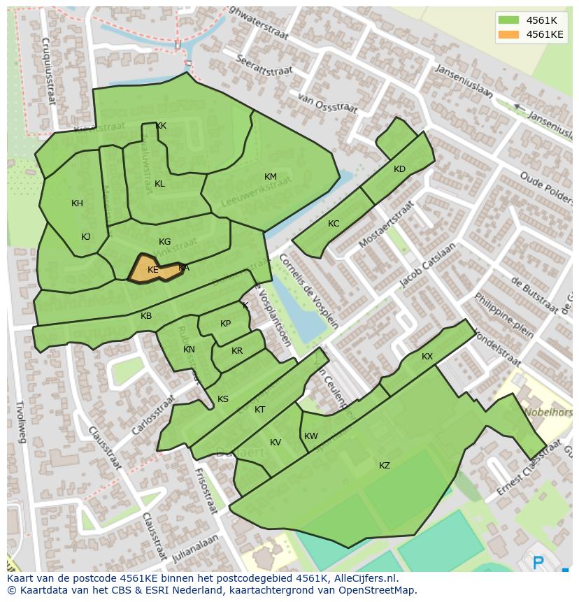 Afbeelding van het postcodegebied 4561 KE op de kaart.