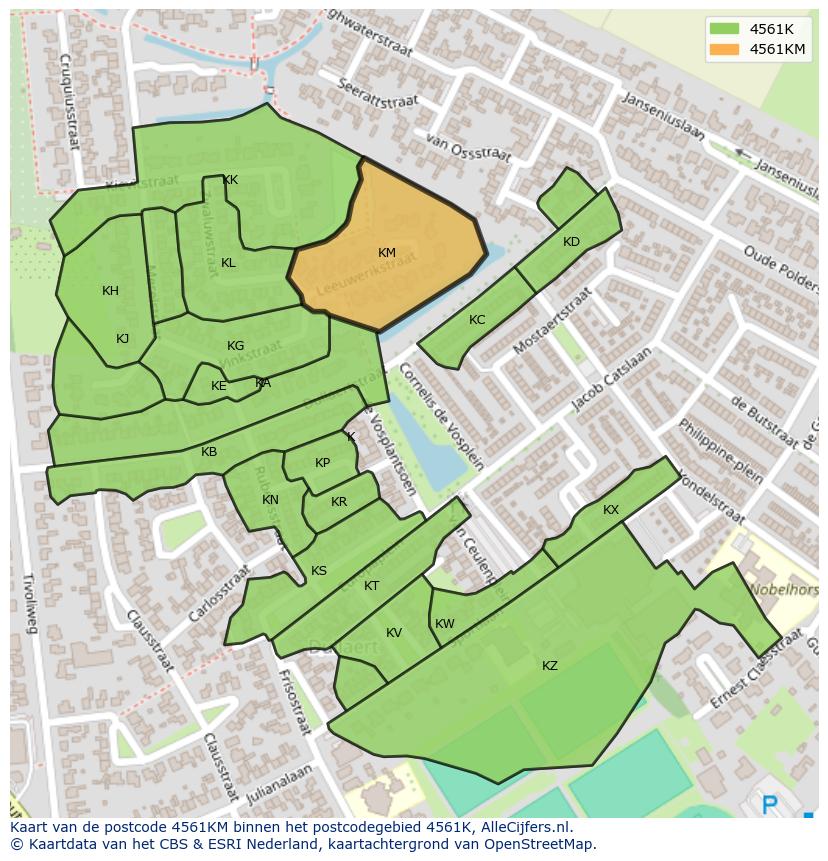 Afbeelding van het postcodegebied 4561 KM op de kaart.